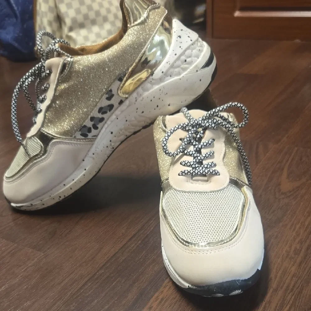 Stylish Gold and Cream Women's Sneakers